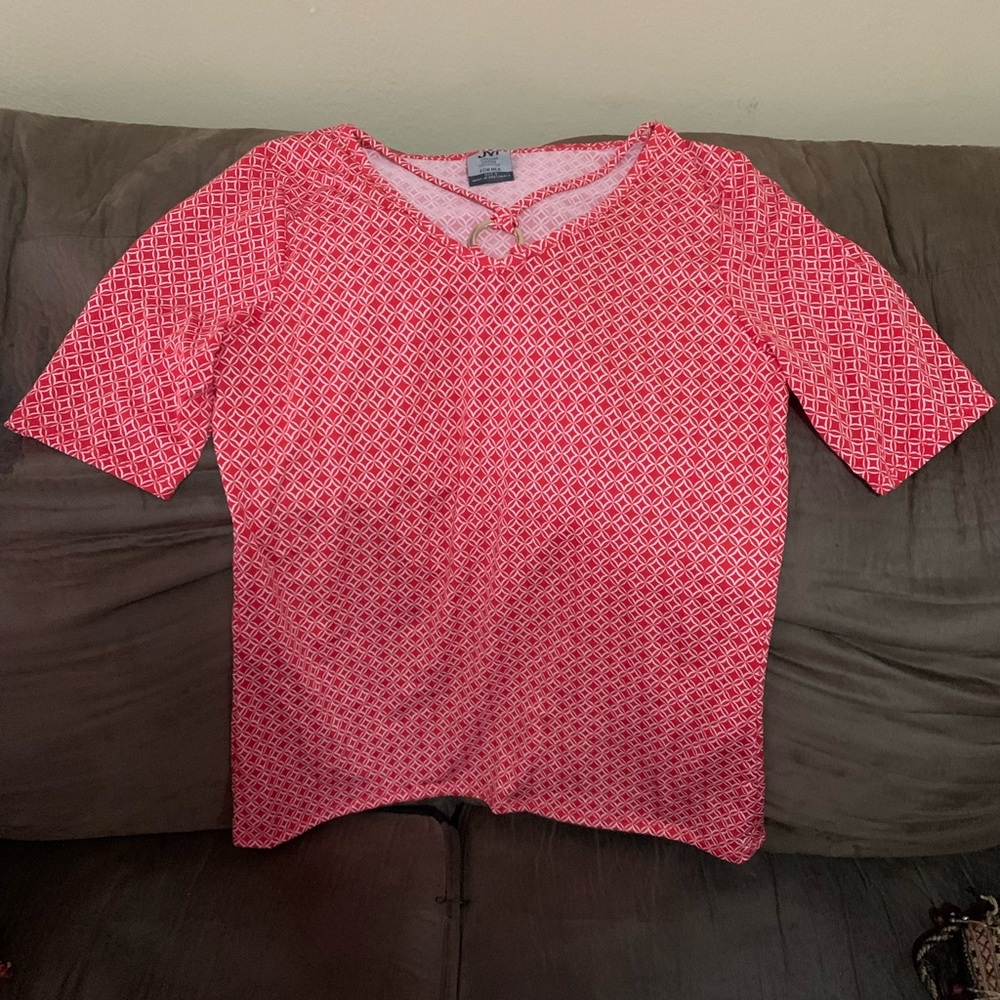 Red & White Patterned Blouse